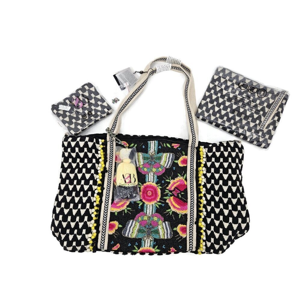New America & Beyond Midnight Butterflies Tote Bag Purse Cosmetic Pouch